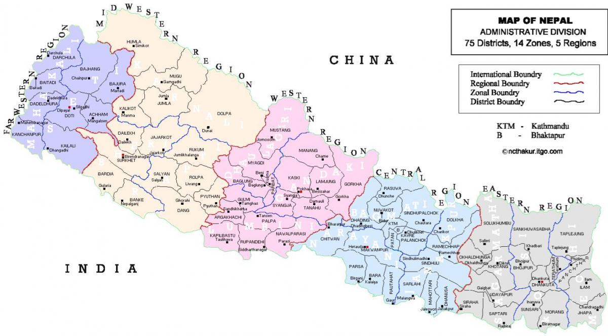 nepal bản đồ chính trị với huyện