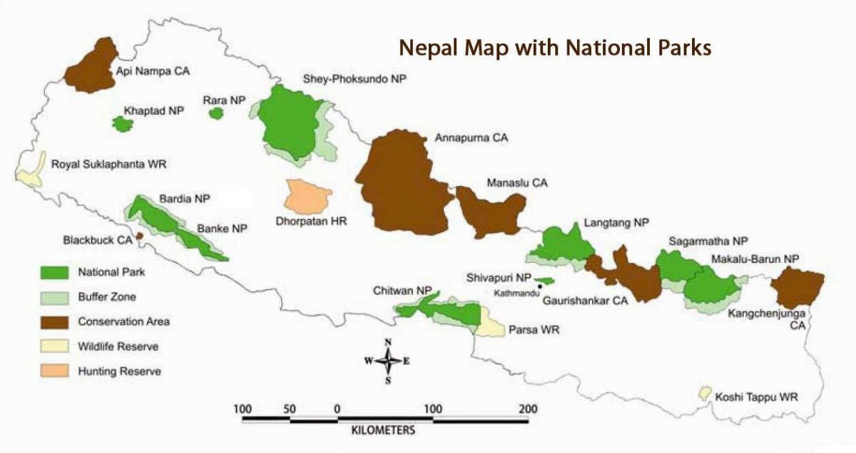 Bản đồ của nepal với công viên quốc gia