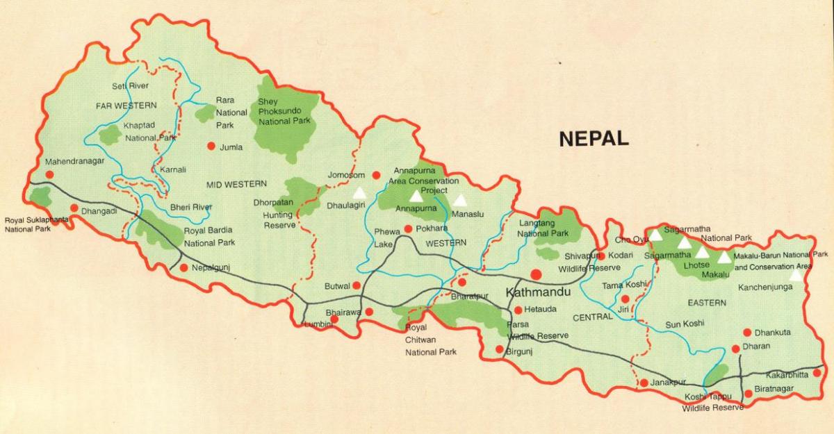 Bản đồ của nepal hướng dẫn du lịch