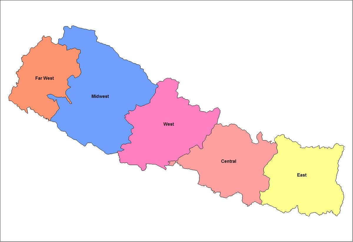 bản đồ của đông phát triển khu vực của nepal