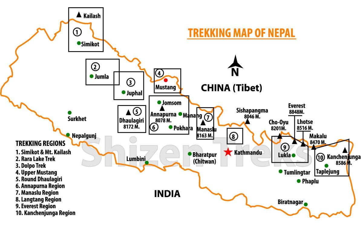 nepal trek bản đồ