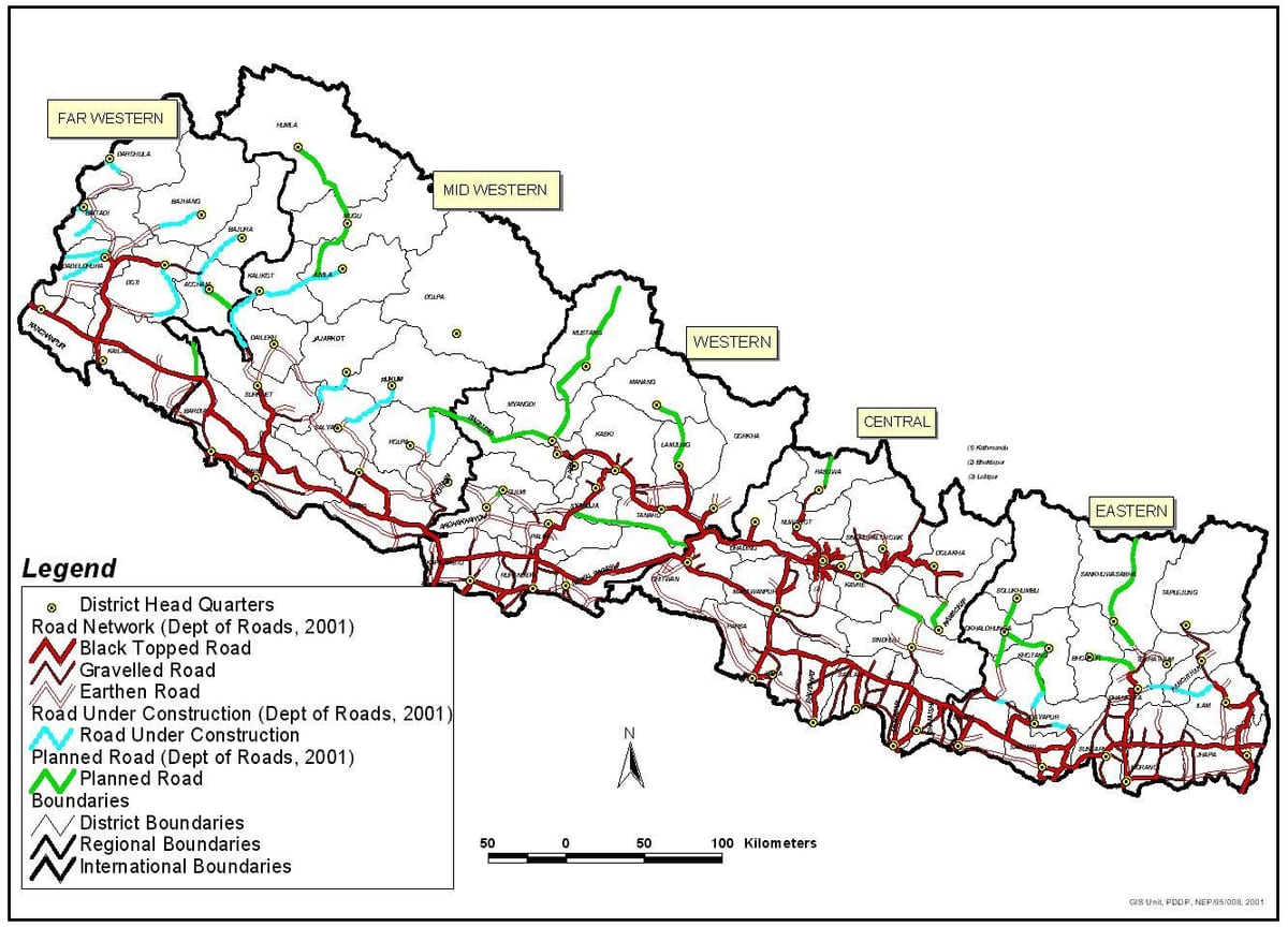 bản đồ của nepal đang ở đường cao tốc