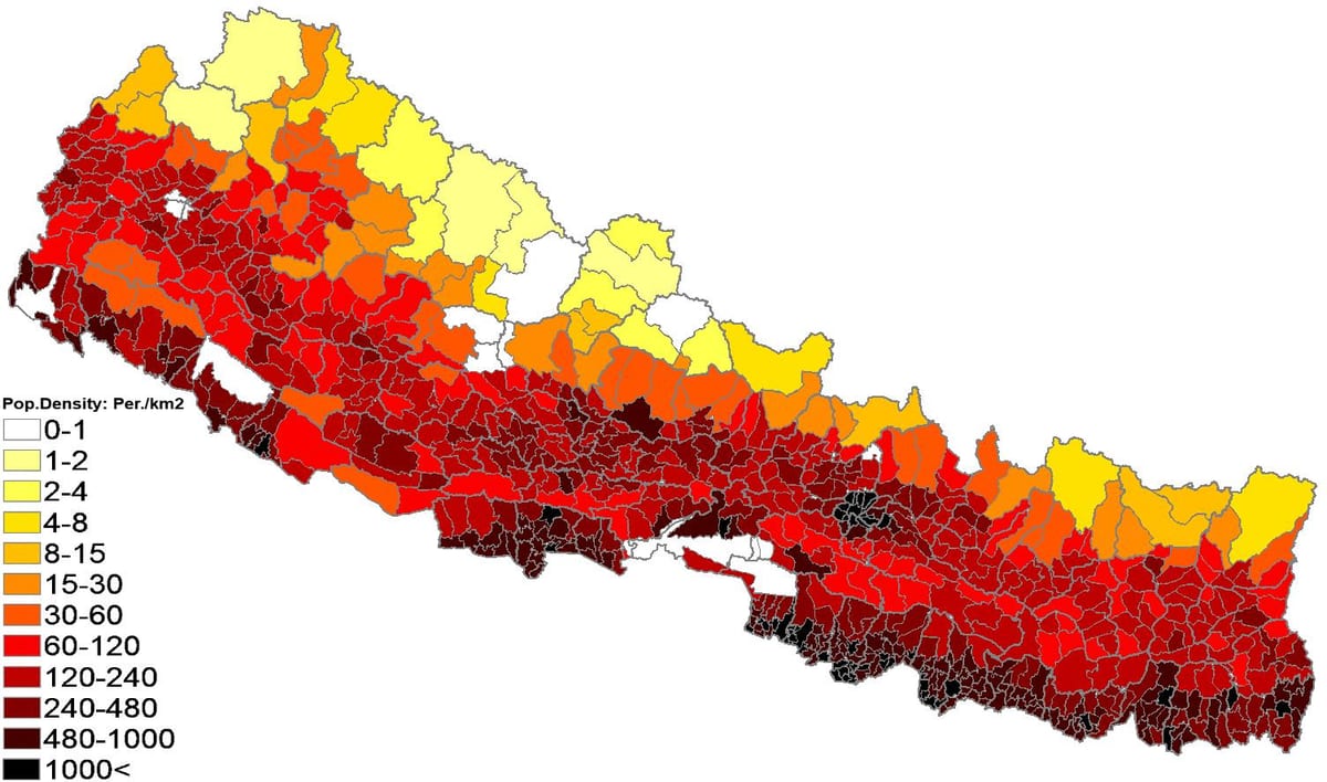 nepal mật độ dân bản đồ