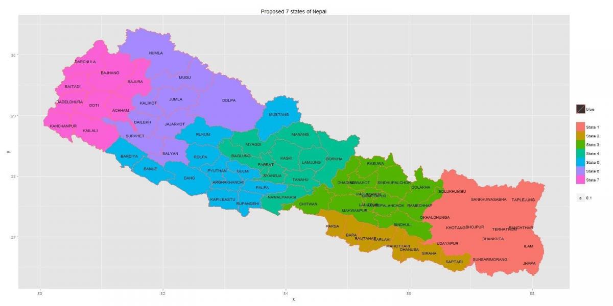 nepal mới bản đồ với 7 nước