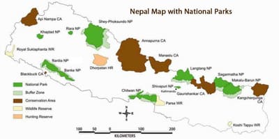 Bản đồ của nepal với công viên quốc gia