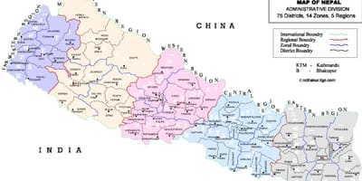 Nepal bản đồ chính trị với huyện